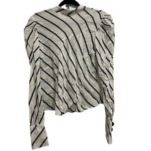 Mng Casual Black And White Striped Long Sleeve Silk Blouse Women’s Size XS